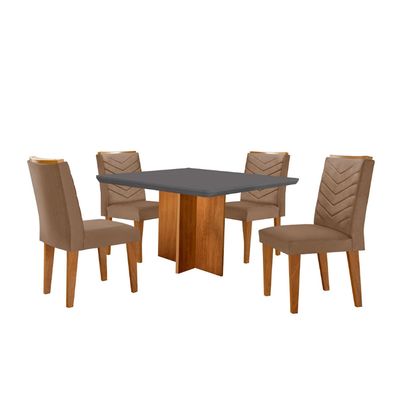 Conjunto Sala de Jantar Mesa Olímpia 90cm MDF Canto Copo e 4 Cadeiras Liz Moderna Vel. Capuccino Grafite Imbuia