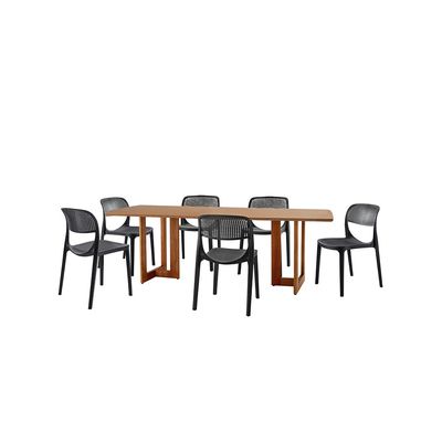 Conjunto Sala de Jantar Mesa Patros 180cm Madeira Tampo Laminado Barril com 6 Cadeiras Zoe Moderna Mobília Cinamomo Imbuia/Preta