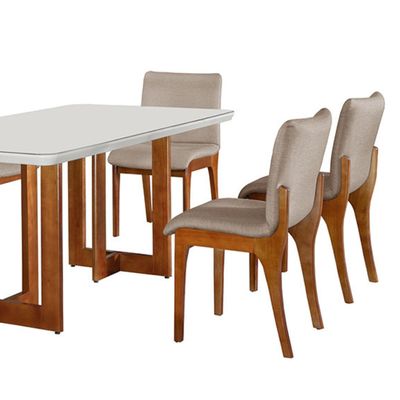 Conjunto Sala de Jantar Patros 180CM 6 Cadeiras Bella Gold em Madeira Maciça - Moderna Off