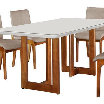 Conjunto Sala de Jantar Patros 180CM 6 Cadeiras Bella Gold em Madeira Maciça - Moderna Off