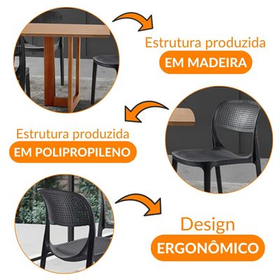 Conjunto Sala de Jantar Mesa Patros 180cm Madeira Tampo Laminado Barril com 6 Cadeiras Zoe Moderna Mobília Cinamomo Imbuia/Preta