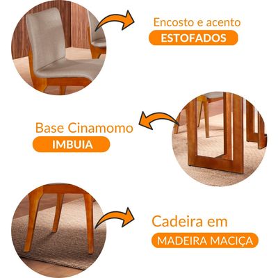 Conjunto Sala de Jantar Patros 180CM 6 Cadeiras Bella Gold em Madeira Maciça - Moderna Off