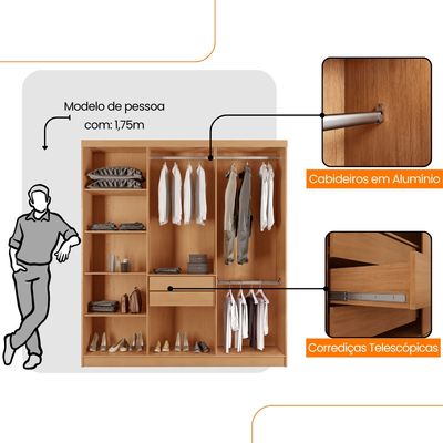 Guarda Roupa Casal Hera 6 Portas MDF Rufato Naturalle