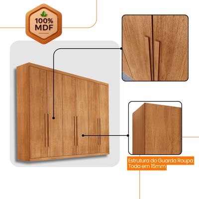 Guarda Roupa Casal Maya 100% MDF 6 Portas e 6 Gavetas - Rufato Naturalle
