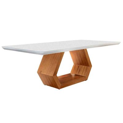 Mesa Ane 220cm Madeira e Vidro Mobillare Off White/Imbuia