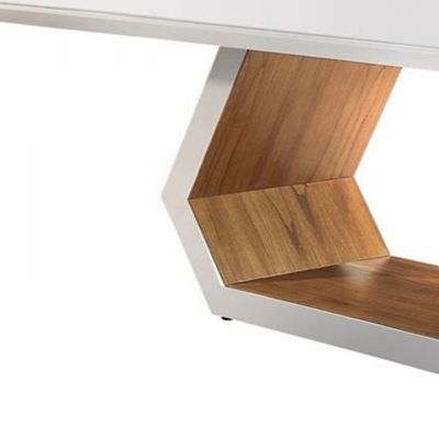 Mesa Ane 220cm Madeira e Vidro Mobillare Off White Imbuia/Cinamomo