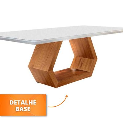 Mesa Ane 180cm Madeira e Vidro Mobillare Off White/Imbuia
