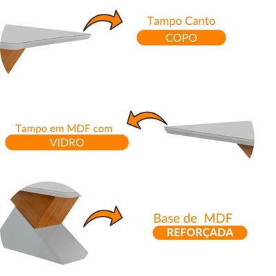Mesa de Jantar Aster 180cm Tampo em MDF e Vidro Canto Copo Off
