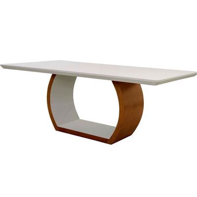 Mesa de Jantar Bella 220cm em Madeira Maciça e Vidro Mobillare Off White/Imbuia