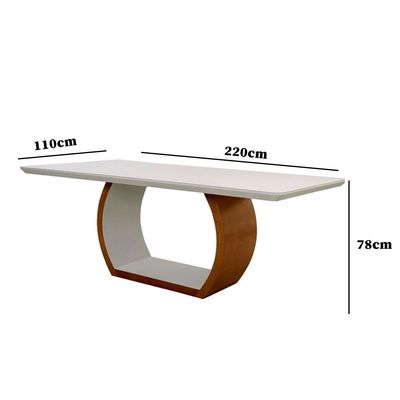 Mesa de Jantar Bella 220cm em Madeira Maciça e Vidro Mobillare Off White/Imbuia