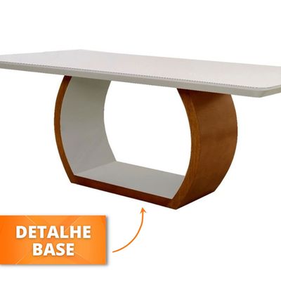 Mesa de Jantar Bella 220cm em Madeira Maciça e Vidro Mobillare Off White/Imbuia