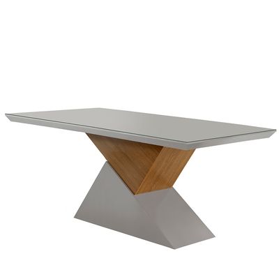 Mesa de Jantar Aster 180cm Tampo em MDF e Vidro Canto Reto Off