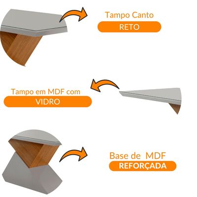 Mesa de Jantar Aster 180cm Tampo em MDF e Vidro Canto Reto Off