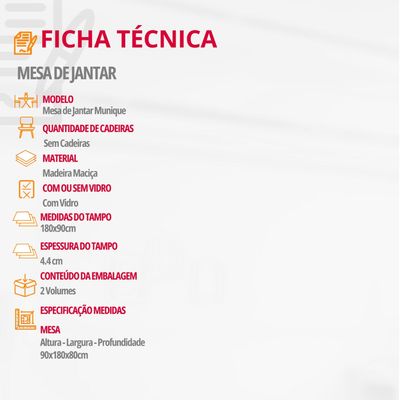 Mesa Munique 180cm Madeira com Vidro Mobillare Grafite com Imbuia