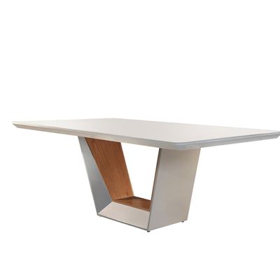 Mesa para Sala de Jantar Rubi 220cm em Madeira e Vidro Mobillare Off White Imbuia/Cinamomo