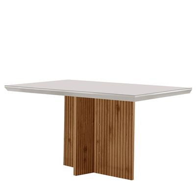 Mesa para Sala de Jantar Olimpia 120cm em MDF e Vidro Canto Reto Off