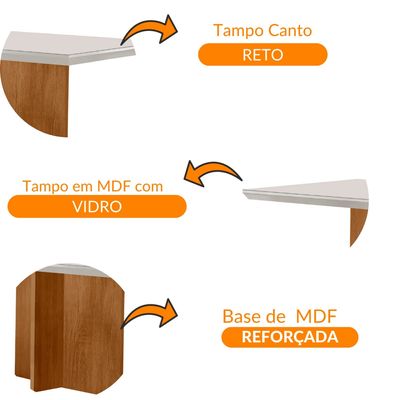 Mesa para Sala de Jantar Olimpia 120cm em MDF e Vidro Canto Reto Off