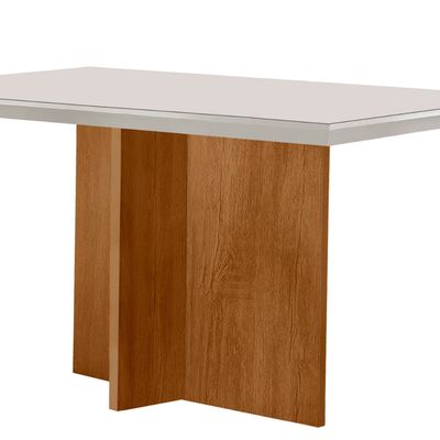 Mesa para Sala de Jantar Olimpia 120cm em MDF e Vidro Canto Reto Off