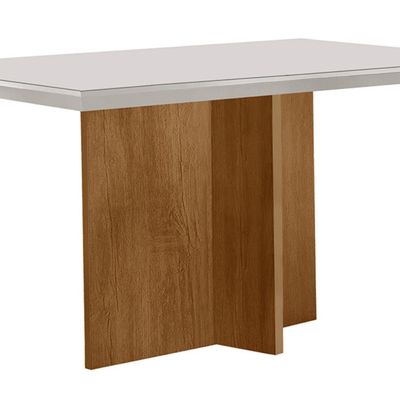 Mesa para Sala de Jantar Olimpia 120cm em MDF e Vidro Canto Reto Off