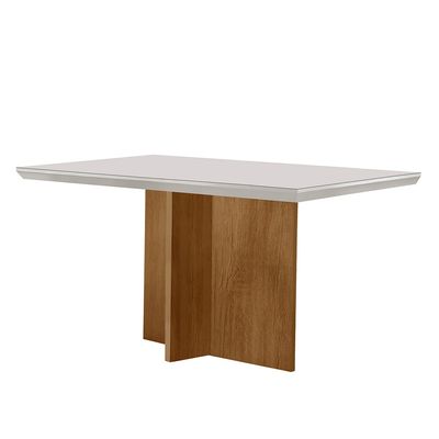 Mesa para Sala de Jantar Olimpia 120cm em MDF e Vidro Canto Reto Off