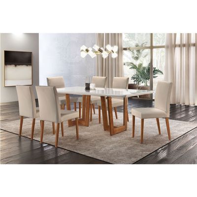 Mesa Patros 180 cm Madeira e Vidro Mobillare Imbuia/Cinamomo