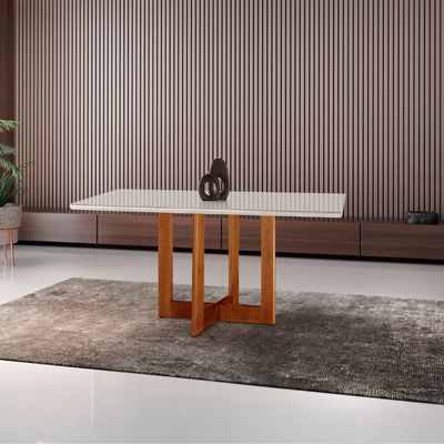 Mesa para Sala de Jantar Patros 120cm Madeira com Vidro Moderna Mobília Imbuia/Cinamomo