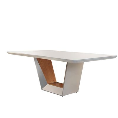 Mesa Rubi 180 cm Madeira e Vidro Mobillare Off White Imbuia/Cinamomo