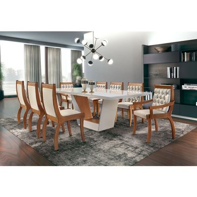 Mesa Rubi 180 cm Madeira e Vidro Mobillare Off White Imbuia/Cinamomo
