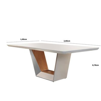 Mesa Rubi 180 cm Madeira e Vidro Mobillare Off White Imbuia/Cinamomo