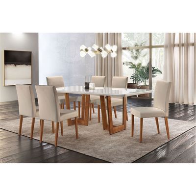 Mesa Patros 220 cm Madeira e Vidro Mobillare Imbuia/Cinamomo