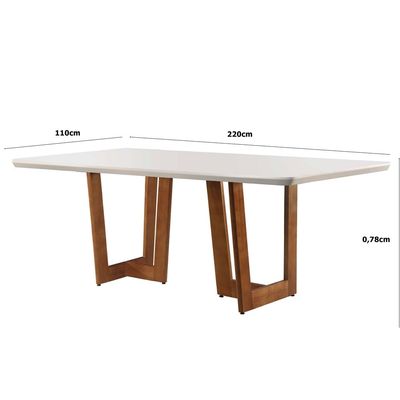 Mesa Patros 220 cm Madeira e Vidro Mobillare Imbuia/Cinamomo