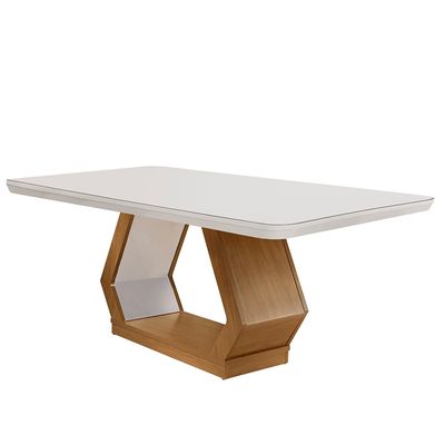 Mesa Sala de Jantar Lara 180cm Em MDF e Vidro Canto Copo Off