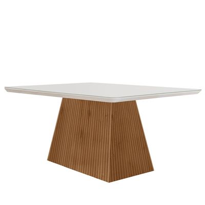 Mesa Sala de Jantar Aida 120cm Em MDF e Vidro Com Canto Copo Off