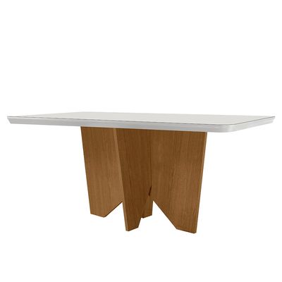 Mesa Sala de Jantar Evora 180cm Em MDF e Vidro Com Canto Copo Off
