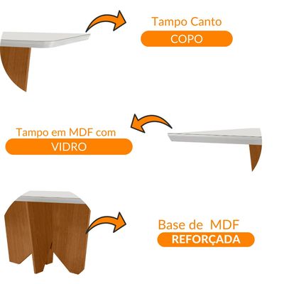 Mesa Sala de Jantar Evora 180cm Em MDF e Vidro Com Canto Copo Off