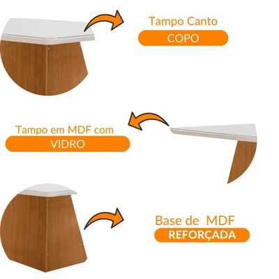 Mesa Sala de Jantar Aida 180cm Em Mdf e Vidro Com Canto Copo Off