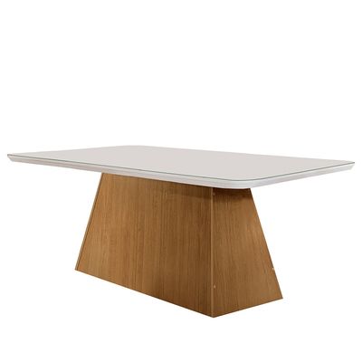 Mesa Sala de Jantar Aida 180cm Em Mdf e Vidro Com Canto Copo Off