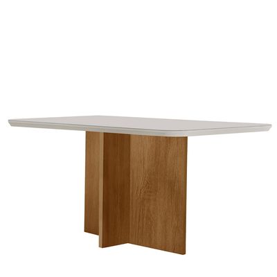 Mesa Sala de Jantar Olimpia 120cm Em MDF e Vidro Com Canto Copo Off