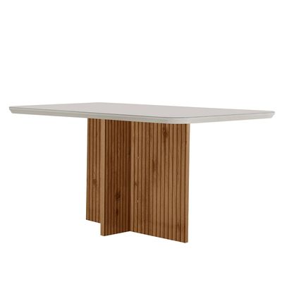 Mesa Sala de Jantar Olimpia 120cm Em MDF e Vidro Com Canto Copo Off