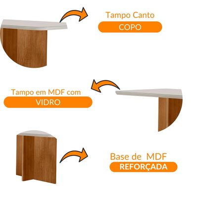 Mesa Sala de Jantar Olimpia 120cm Em MDF e Vidro Com Canto Copo Off
