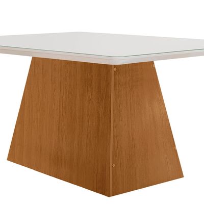 Mesa Sala de Jantar Aida 120cm Em MDF e Vidro Com Canto Copo Off