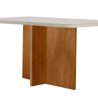 Mesa Sala de Jantar Olimpia 120cm Em MDF e Vidro Com Canto Copo Off