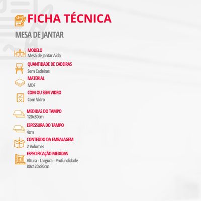 Mesa Sala de Jantar Aida 120cm Em MDF e Vidro Com Canto Copo Off
