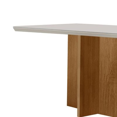 Mesa Sala de Jantar Olimpia 120cm Em MDF e Vidro Com Canto Copo Off