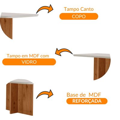 Mesa Sala de Jantar Olimpia 120cm Em MDF e Vidro Com Canto Copo Off