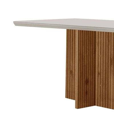 Mesa Sala de Jantar Olimpia 120cm Em MDF e Vidro Com Canto Copo Off