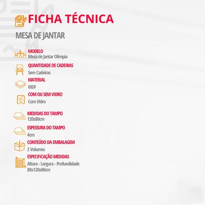 Mesa Sala de Jantar Olimpia 120cm Em MDF e Vidro Com Canto Copo Off