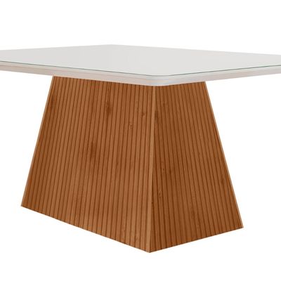 Mesa Sala de Jantar Aida 120cm Em MDF e Vidro Com Canto Copo Off