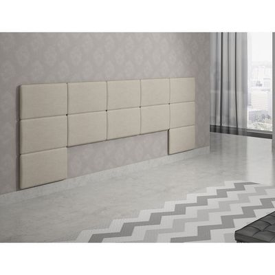 Painel Estofado Casal San Miguel com 12 Módulos Rufato Veludo Creme