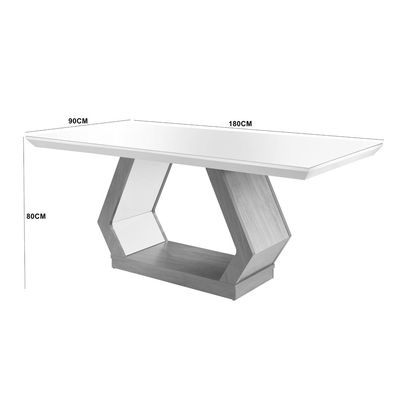 Sala de Jantar Lara 180cm em MDF e Vidro com 6 Cadeiras Safira Veludo Creme/Off White/Imbuia/Serig. Off